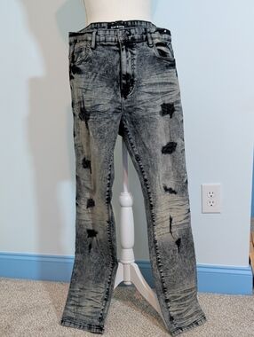 King Maker black gray Distressed Straight Jeans mens size 36 y2k, streetwear
